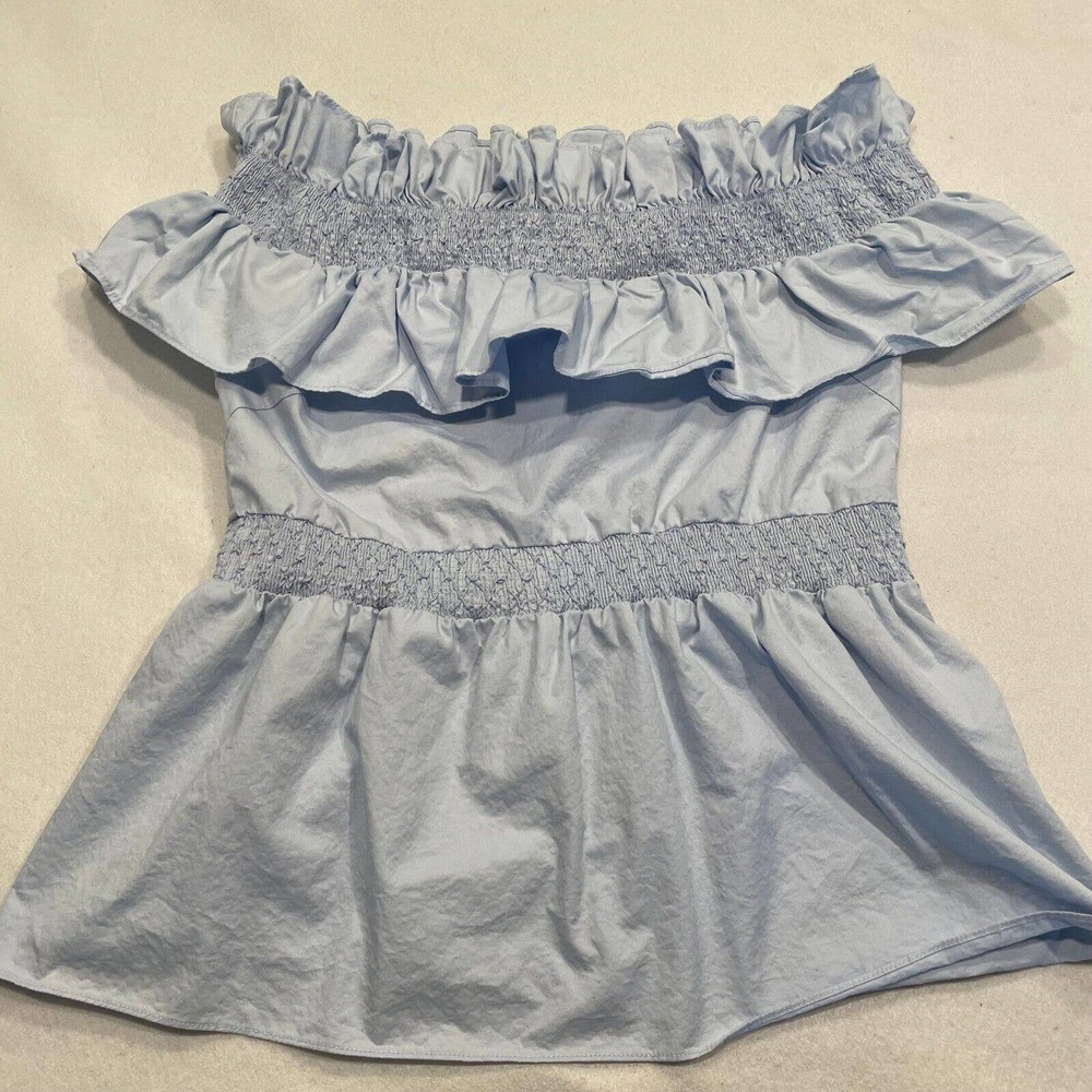 Essue Size S Womens‎ Baby Blue Blouse Off Shoulder Garterized Ruffle